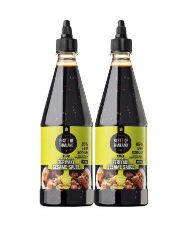 Best of Thailand Sesame Teriyaki Soy Sauce Lite | 2 Bottles of 23.63oz Low-Sodium Authentic Asian-Brewed Marinade, Glaze, Salad Dressing & Dipping Sauce, Whole Sesame Seeds | No MSG, 85% Less Sodium