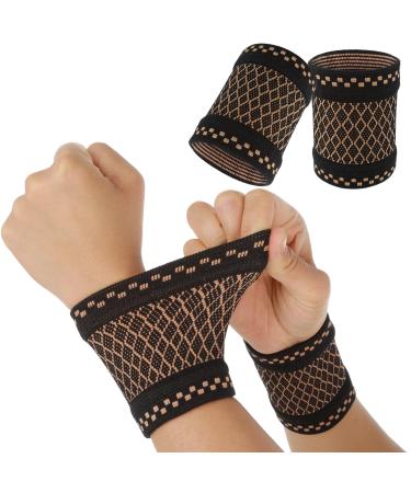 Copper Wrist Compression Sleeves 1 Pairs Wrist Brace Wrist Support for Weightlifting Fitness Yoga Workout Arthritis Sprains Tendonitis Adjustasble Wrist Sleeves for Women and Men (M)
