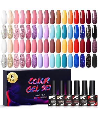Nail Polish Gel 6Pcs/Set x8.5ml Soak Off Gel UV LED Semi Permanent Varnish for Nail Art 100Colors for Base Top Coat Gifts - (Color: STE16) - Buy Online on GoSupps.com