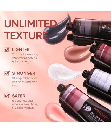 Modelones Poly Nail Gel Kit - Nude Gray Glitter Extension Set with Slip Solution | All-in-One Professional French Nail Builder - Buy Online on GoSupps.com