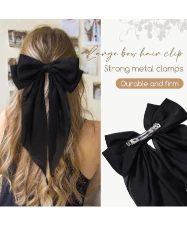 2 PCS Big Bow Hair Clips Large Bowknot Hairpin French Hair Clips with Long Silky Satin Ribbon Solid Color Hair Barrettes Accessories for Women Girls (White+Black) - Buy Online on GoSupps.com