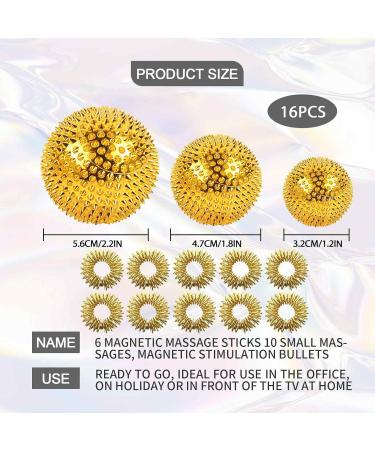 6 Magnetic Hedgehog Massage Balls & 10 Acupressure Rings - Gold Stress Relief Yoga Massage Set - Buy Online on GoSupps.com