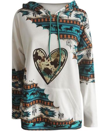 Womens Western Aztec Print Long Sleeve Shirt | Lightweight Hoodie Sweatshirt Z16-green 5X-Large - Buy Online on GoSupps.com