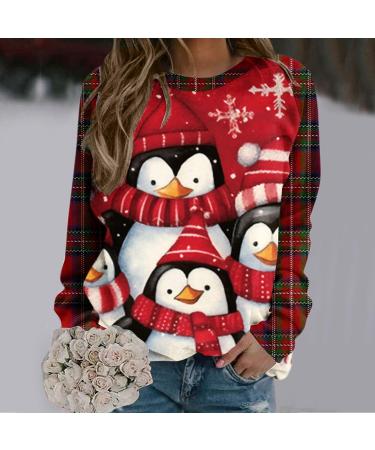 Women's Christmas Snowman & Penguin Print Raglan Sweatshirt - Warm & Cozy Xmas Jumper - Buy Online on GoSupps.com