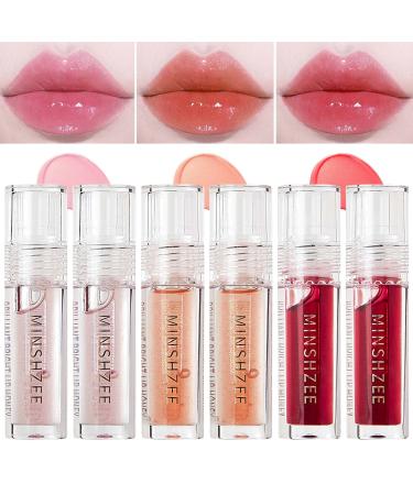 WENJLYJ 6 PCS Clear Lip Glow Oil Long Lasting Hydrating Plumping Tinted Lip Gloss Jelly Glitter Lip Balm Lip Care for Dry Lips Mini Cute Lip Oil Sets for Women 6P