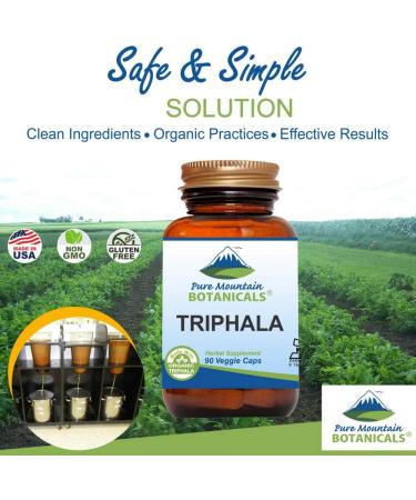 Pure Mountain Botanicals Triphala Capsules 90 Kosher Vegan Caps Now with 500mg Organic Blend of Amla Indian Fruit - Buy Online on GoSupps.com