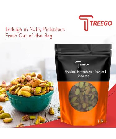 Treego 1lb Roasted Unsalted Pistachios No Shell - Fresh California Grown Kernels for Keto & Vegan Diets - Buy Online on GoSupps.com