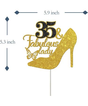 Tenhaisi Black Golden Glitter 35 & Fabulous Lady Cake Topper Happy 35th Birthday Party Decoration for Women - Talk 35 to Me - Cheers to 35 Years Wedding Anniversary Party Supplies - Buy Online on GoSupps.com