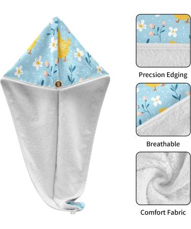 Yellow Chicken Flowers Hair Towel 2 Pack | Super Absorbent Quick Dry Hair Turbans for Women & Girls - Buy Online on GoSupps.com