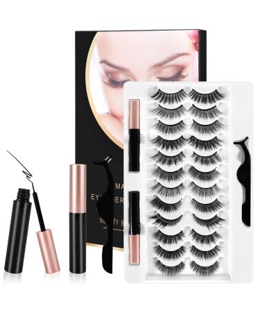 Aouvt 12 pairs 3D false eyelashes with 2 tubes eyeliner and 1 tweezers magnetic eyelashes of course magnet eyelash set reusable magnetic eyelashes waterproof long-lasting make-up - Buy Online on GoSupps.com