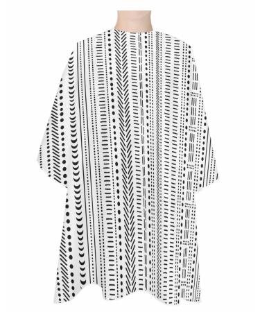 Boho Black Barber Cape - Salon Hair Cutting Cape for Women Men Kids Adults Geometric Bohemia Stripes Minimalist Dots Haircut Cape with Adjustable Elastic Neckline Hairdressing Stylist Cape Accessories 1 piece 55x63 Inch Black