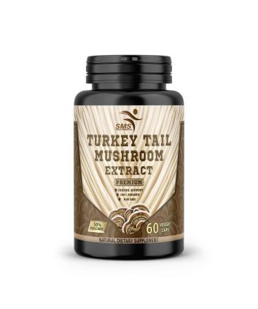 SMSHEALTHPRODUCTS.com Turkey Tail Mushroom Supplement by SMS (60 Veggie Capsules) Comprehensive Immune System Support and Digestive Support Organic Non GMO