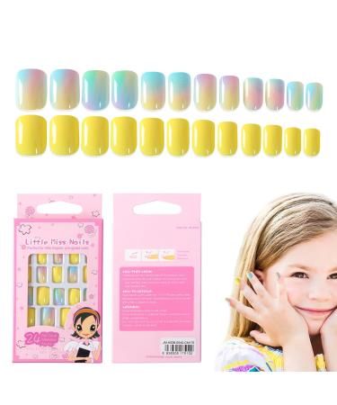 Press On Nails for Kids Little Girls Fake Nails - Children Fake Artificial False Nail Tips Pre Glue Full Nails for Girls Kids Decoration