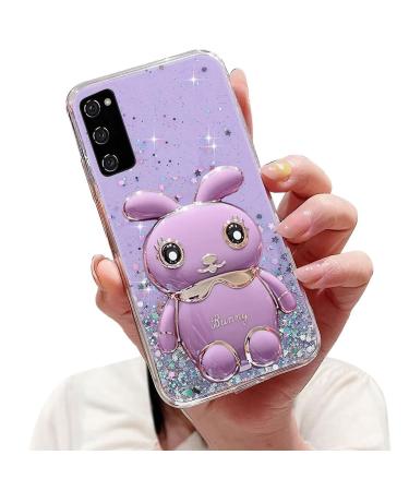 Tivenfezk Nadoli for Samsung Galaxy S20 Hase Hidden Stand Shell caricature glitter rabbits stand Soft silicone bling cell phone case transparent protective cover samsung galaxy s20 purple