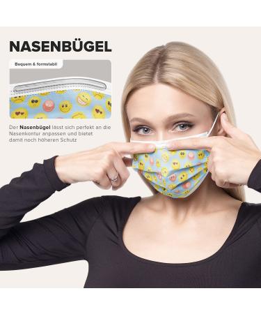 German-Made 100 Piece Disposable Face Masks | Type IIR & CE Certified | Triple Layer Filtration | Elastic Earloops | Smiley Design - Buy Online on GoSupps.com