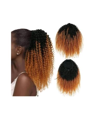 Ponytail Extension Afro Puff Drawstring Ponytail Extension 14-22 Afro Kinky Curly Human Hair Pony Tail for Black Women #1B/30 Remy Hair Drawstring Ponytail Hair Pieces Ponytail Hairpiece for Women ( 14inches