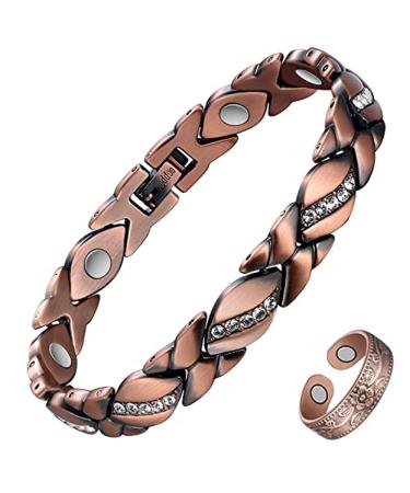 Jecanori Lymph Drainage Magnetic Bracelets and Magnetic Rings for Women Copper Magnetic Wristband and Plum Ring with Strong Magnets(3500 Guass) Adjustable Size Brazaletes & Jewellry Gift Box Crystal