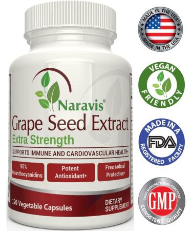 Grape Seed Extract 400mg - 95% Polyphenols Proanthocyanidins - 120 Veggie Capsules - Non-GMO Antioxidant Supplement by Naravis - Buy Online on GoSupps.com