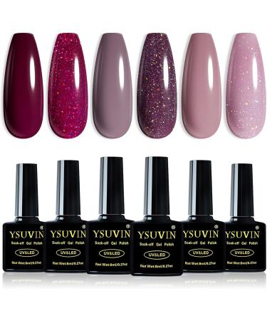 Yueshop Gel Nail Polishes Set - 6 Colours: Brown, Burgundy, Red, Nude, Pink, Glitter - Soak Off UV LED Nail Lamp Kit for Store or Daily DIY Use (8ml) - Buy Online on GoSupps.com