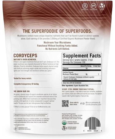 Om Mushrooms Cordyceps Powder - 100% Organic, 7.05 oz (200 g) | Boost Energy & Immunity - Buy Online on GoSupps.com