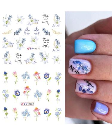 White Flower Nail Art Stickers - Spring/Summer Water Transfer Decals for Acrylic Nails - 12 Sheets - Buy Online on GoSupps.com