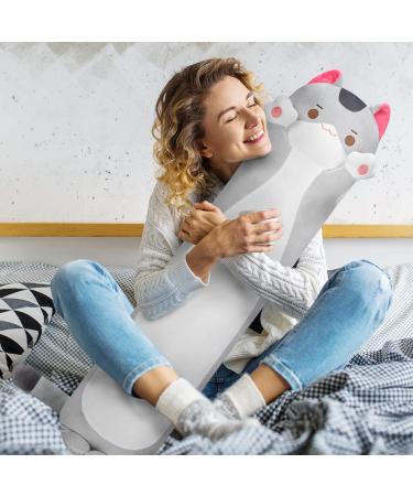 Mewaii 28in Long Cat Plush Pillow - Cute Grey Kitty Stuffed Animal for Kids | Soft Huggable Squishy Toy 28inch/70cm - Buy Online on GoSupps.com