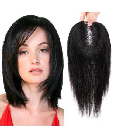 Hair Toppers for Women Human Hair Black Human Hair Topper 10 Inch Hair Topper for Thinning Hair Real Hair Toppers for Thinning Hair Near Black (1B#)