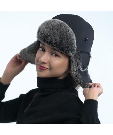 HEYANN Winter Trapper Hat - Faux Fur Ski Hat with Ear Flaps for Men Women - Waterproof Black Russian Ushanka Eskimo - X-Large - Buy Online on GoSupps.com