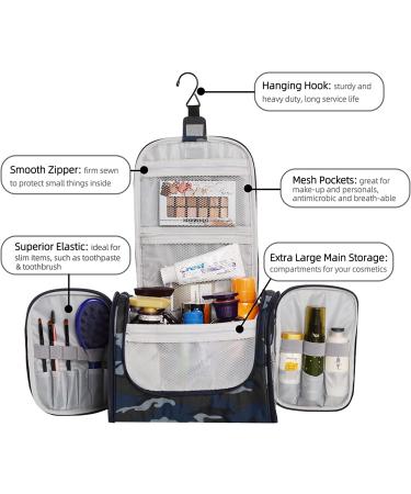 Extra Large Waterproof Hanging Toiletry Bag for Men & Women - Portable Dopp Kit with Metal Hook - Camo Blue - Buy Online on GoSupps.com