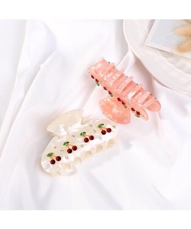 Jayongnee Shell Hair Claw Clips for Thin Hair - 2 PCS French Style Moon Hair Clips with Cherry Decoration - Pink and White - Buy Online on GoSupps.com