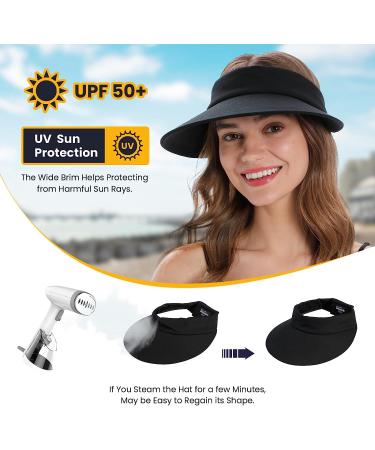 Simplicity Women's UPF 50+ UV Protection Wide Brim Beach Sun Visor Hat - Black - Buy Online on GoSupps.com