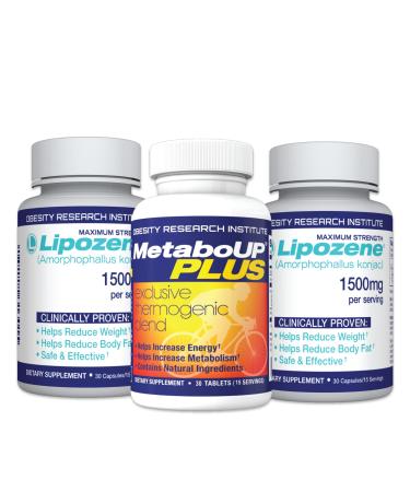 Lipozene Weight Loss Pills 2 Bottles with 30 Capsules Each Along with a 30 Count Bottle MetaboUp Plus