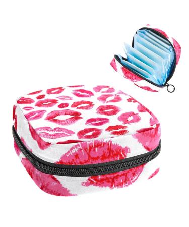 Women's bonds Storage pockets Stillpad holder red pink women lip print pattern portable period kit pocket feminine product bag for women girls color4