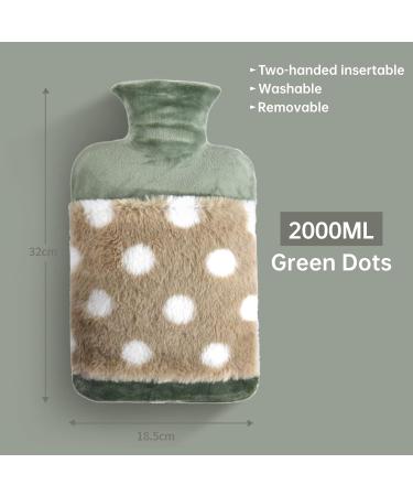 1.8L Large Rubber Hot Water Bottle with Cover - Green Dots | Relieve Menstrual Cramps & Pain, Warm Hands and Feet - Buy Online on GoSupps.com