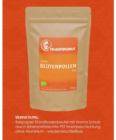  Tausendkraut Mille Herbes - Premium Flower Pollen - 200 g - Certified Organic Quality - Superfood - Natural and Sustainable - Certified Bee Quality - German Brand - Buy Online on GoSupps.com