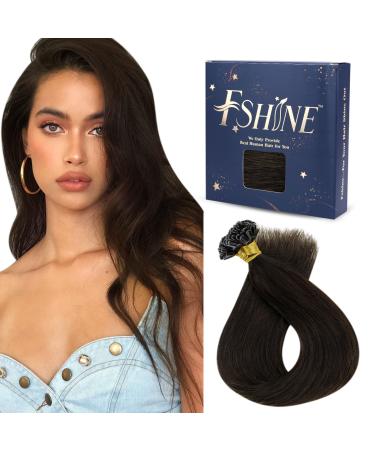 Fshine U Tip Human Hair Extensions 100% Keratin Human Hair Dark Brown 20 Inch Pre Bonded Keratin Hair Extensions 50g/50s Hot Fusion U Tip Keratin Bondings U Tip-#2 20 Inch