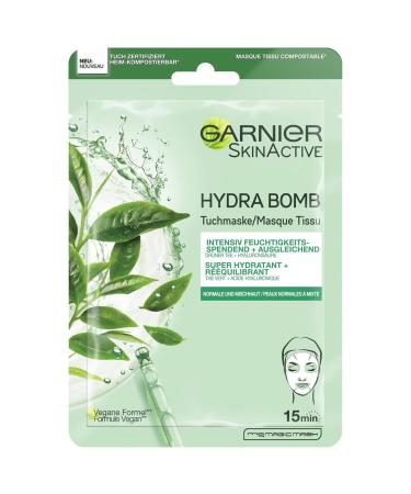Garnier cloth mask face mask for normal and combination skin balancing and moisturizing with hyaluronic acid and green tea Hydra Bomb 28 g 28 g (1 Pack) - Buy Online on GoSupps.com