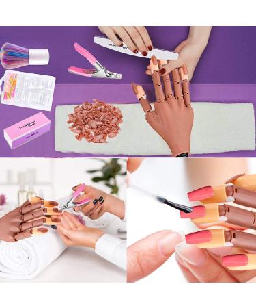 Acrylic Nails Practice Hand Kit - Flexible & Moveable False Mannequin Hand with Fake Nail Tips, Nail Files, and Clipper - Brown - Buy Online on GoSupps.com
