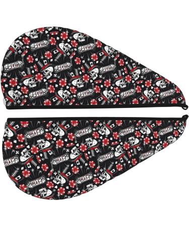 Vintage Skull Casino Hair Towel Wrap - Quick Drying Hair Turban with Button | Perfect for All Hair Types - Buy Online on GoSupps.com