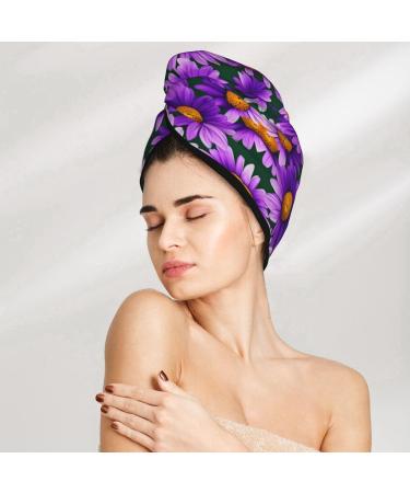 Purple Daisy Coral Velvet Dry Hair Cap Ideal for Home Travel Pool Parties & More | Quick Drying & Soft Comfort - Buy Online on GoSupps.com