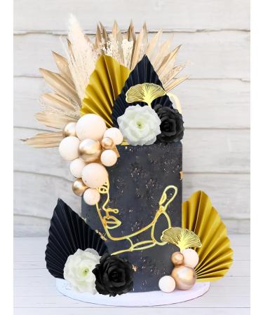JeVenis Black Acrylic Minimalist Art Lady Face Cake Topper Roaring 20s Cake Champagne Rose Flower Wedding Cake Toppers for Wedding Bridal Shower Birthday Black3 - Buy Online on GoSupps.com