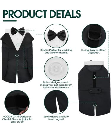 Kuoser Dog Tuxedo Wedding Suit & Bandana Set | Puppy Formal Shirt with Bow Tie | Costume for Party, Birthday, Festival | XXL Size - 23.6 Back Length, 31.5-35.4 Chest | Black - Buy Online on GoSupps.com