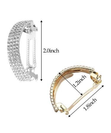 Boobeen Rhinestone Metal Spring Hair Clip Set - Crystal Ponytail Holders for Women and Girls - Silver/Gold - Buy Online on GoSupps.com
