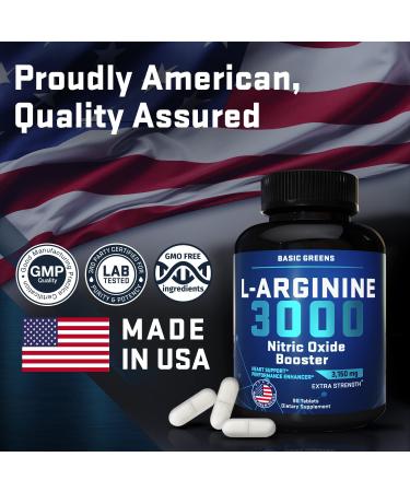 BASIC GREENS L-Arginine (180 Tablets) Nitric Oxide Booster for High Energy & Muscle Stamina | Men and Women L-Arginine Supplement - Boost Muscle Size & Recovery | 180 Count (Pack of 2) - Buy Online on GoSupps.com