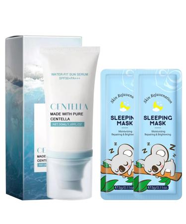 ExcellaElite Centella Sunscreen Spf 50 Madagascar Centella Sunscreen Moisturizing Korean Sunscreen with 2 Hydrating Masks Natural Ingredients Smooth and Non-Sticky Texture