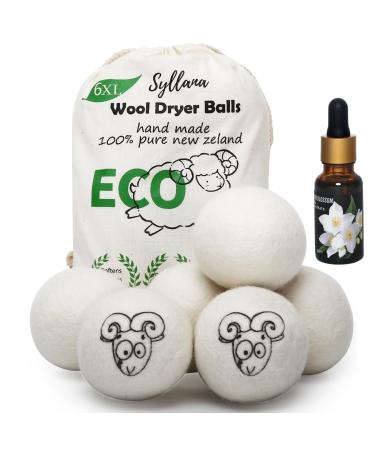 Dryer balls including fragrance oil syllana 6 pieces xl size dryer balls for tumble dryers natural fabric softener handmade made of 100% New Zealand sheep wool antistatic drying time shortened 7 pack