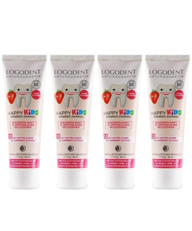 Logodent children toothing strawberry (4x50 ml) natural combination of active ingredient from strawberry aroma and organic family organic toothpaste vegan fluoride-free natural cosmetics