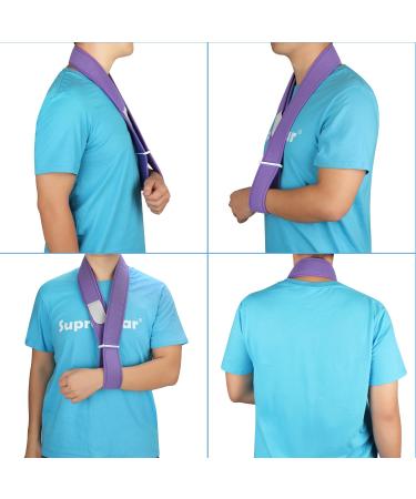 supregear Arm Sling Adjustable Collar and Cuff Sling Immobilizer Lightweight Neck Support Simple Arm Sling Breathable Medical Shoulder Support for Men Women One Size Fits All (Purple) - Buy Online on GoSupps.com