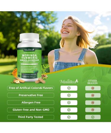 Moringa Capsules Organic 1000mg 7-in-1 Superfood with Turmeric Ginger Elderberry Licorice & Boswellia - Support Immune Skin Gut & Antioxidant-Non-GMO GMP 120 Vegan Capsules 2 Months Supply 120 Count (Pack of 1) - Buy Online on GoSupps.com