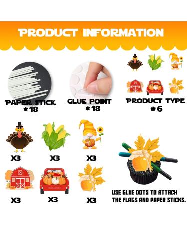 18pcs Glitter Corn Turkey Dessert Cupcake Topper Thanksgiving Gratitude Autumn Farm Harvest Theme Decor for Boys Girls Men Women Happy Birthday Party Decoration Supplies - Buy Online on GoSupps.com